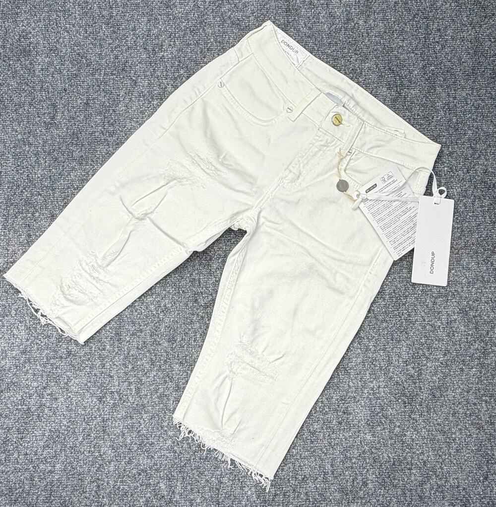 Dondup Trumpette Womens 25 White Denim Shorts Distressed Raw Hem Made Italy NWT